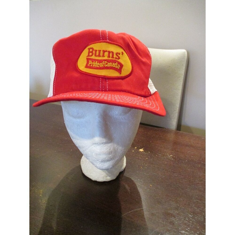 Vintage Burns Meats Pride Of Canada Mesh Trucker Hat Snapback Patch Retro